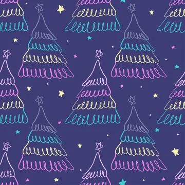Seamless christmas festive night pattern background cute colorful neon layers Stock Illustration