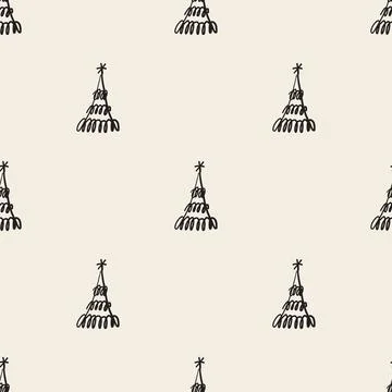 Seamless  christmas festive pattern background with monochrome hand draw pine Stock Illustration