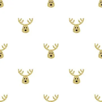 Seamless  christmas festive pattern background with gold glitter cute reindee Stock Illustration