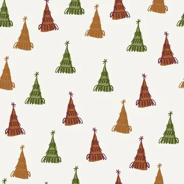 Seamless  christmas festive pattern background with colourful hand draw pine  Stock Illustration