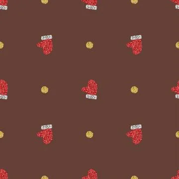 Seamless  christmas festive pattern background with red glitter santa gloves  Stock Illustration