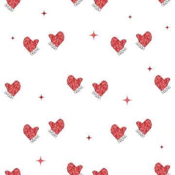 Seamless  christmas festive pattern background with red glitter santa gloves Stock Illustration