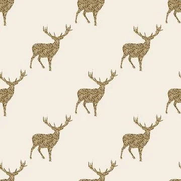 Seamless  christmas festive pattern background with golden glitter reindeer s Illustrazione stock