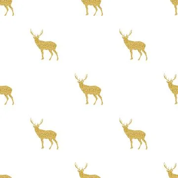 Seamless  christmas festive pattern background with gold glitter reindeer sha Stock Illustration