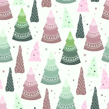 Seamless christmas festive pattern background with forest pine tree and snow Stock Illustration