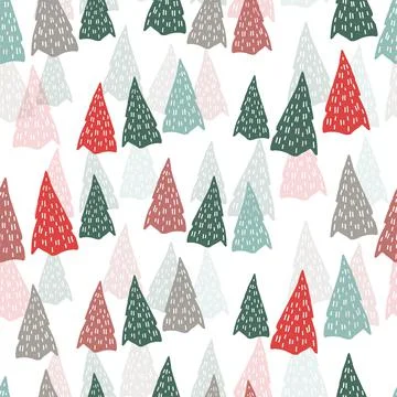 Seamless christmas festive pattern background with forest multicolour pine tr Stock Illustration