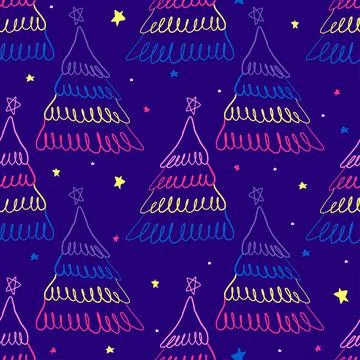 Seamless christmas festive pattern background cute colorful neon layers pine  Stock Illustration