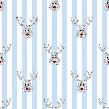 Seamless  christmas festive pattern on blue stripe background with silver gli Stock Illustration
