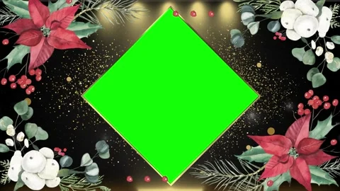 Seamless christmas floral pattern with green screen gold sparkles 스톡 동영상 337447964