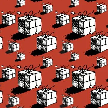 Seamless christmas gift box pattern, doodle style vector Illustrazione stock