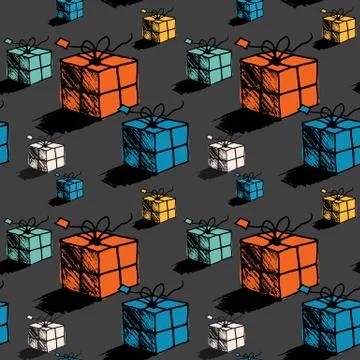 Seamless christmas gift box pattern, doodle style vector Stock Illustration