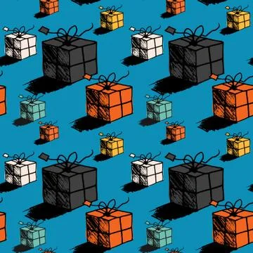 Seamless christmas gift box pattern, doodle style vector Stock Illustration