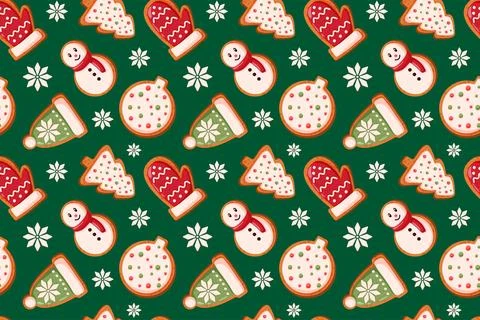 Seamless Christmas gingerbread cookie pattern with festive bakery snowman Stock Illustration