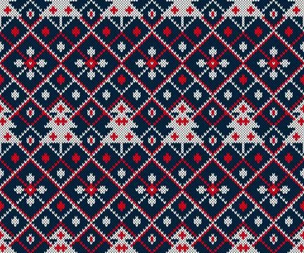 Seamless Christmas Knit Pattern with Trees and Diamonds Stock Illustration