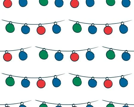 Seamless Christmas lights Pattern with colorful Holiday Garland. Red, blue,.. 스톡 일러스트