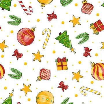 Seamless Christmas Ornament Pattern ,Vector Stock Illustration
