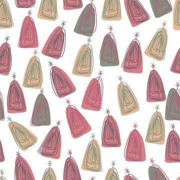 Seamless christmas pattern background with doodle hand draw colourful pine tr Stock Illustration