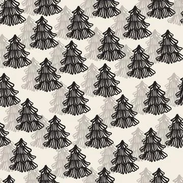 Seamless christmas  pattern background with monochrome hand draw layer pine t 스톡 일러스트