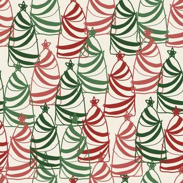 Seamless christmas pattern background with repetition hand draw pine tree Stock Illustration