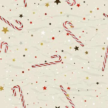 Seamless Christmas pattern with candy cane from ink style collection. Stock Illustration