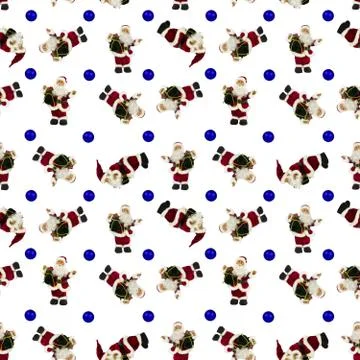 A seamless Christmas pattern of Canta Klaus figurines in a red suit and a lar Stock Illustration