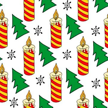 Seamless christmas pattern of christmas trees, stars and snowflakes. Seamless Stock Illustration