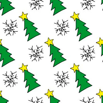 Seamless christmas pattern of christmas trees, stars and snowflakes. Seamless Stock Illustration