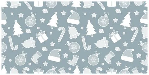 Seamless Christmas Pattern with Colorful White Icons on Green Background Stock Illustration