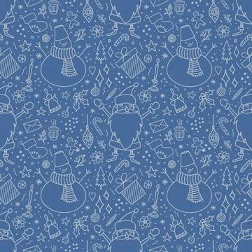 Seamless Christmas pattern with cute characters and holiday elements. Winter  Stock Illustration