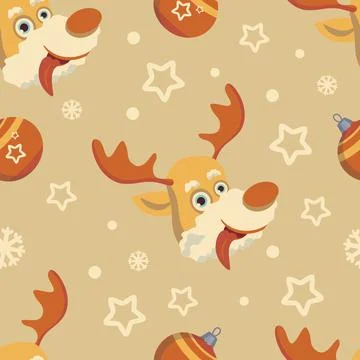 Seamless christmas pattern with cute deer illustration Stock Illustration