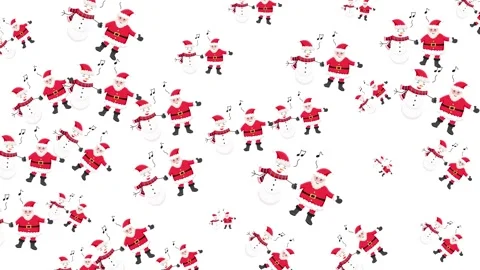 Seamless Christmas Pattern with Cute Santa Claus and Snowman Characters Dancing Stock Footage 345539951