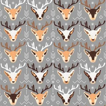 Seamless Christmas pattern design with deer Stock Illustration
