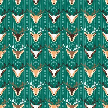 Seamless Christmas pattern design with deer Stock Illustration