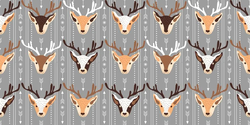 Seamless Christmas pattern design with deer. Vector illustration Stock Illustration