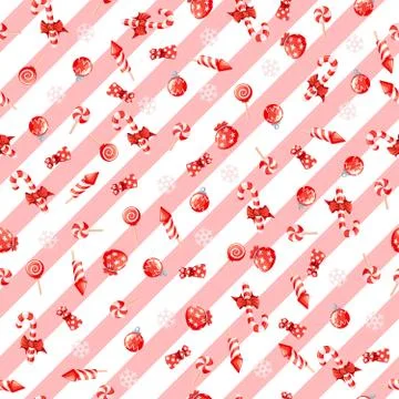 Seamless Christmas pattern with different elements on geometric background Stock Illustration