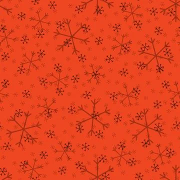 Seamless Christmas pattern doodle with hand random drawn snowflakes.Wrapping  Stock Illustration