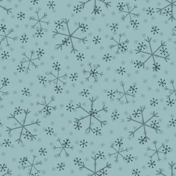 Seamless Christmas pattern doodle with hand random drawn snowflakes.Wrapping  Stock Illustration