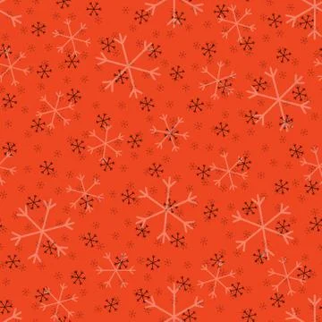 Seamless Christmas pattern doodle with hand random drawn snowflakes.Wrapping  Stock Illustration