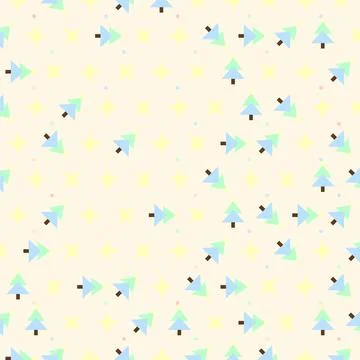 Seamless Christmas pattern featuring cute pastel pine trees and abstract st.. Иллюстрация