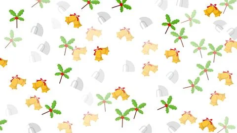 Seamless Christmas pattern featuring golden holiday bells and green holly l.. Stock Illustration