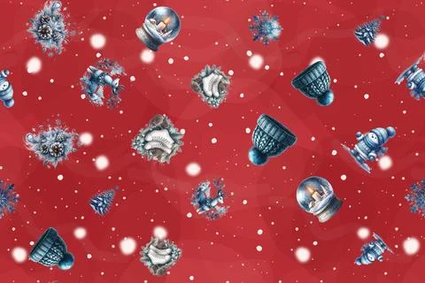 Seamless Christmas pattern featuring snow globes Stock Illustration