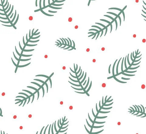 Seamless Christmas pattern with fir branches. Vector wallpaper in flat style. Stock Illustration