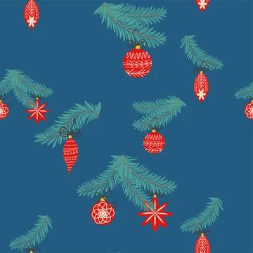 Seamless christmas pattern with fir branches. Spruce background Stock Illustration