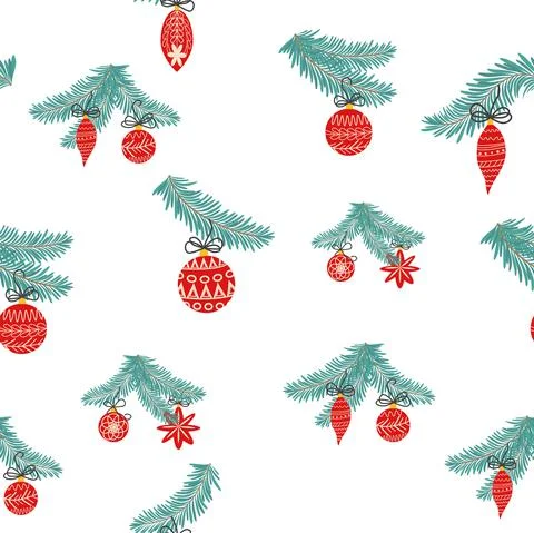 Seamless christmas pattern with fir branches. Spruce background Stock Illustration