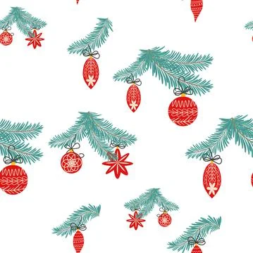 Seamless christmas pattern with fir branches. Spruce background Stock Illustration