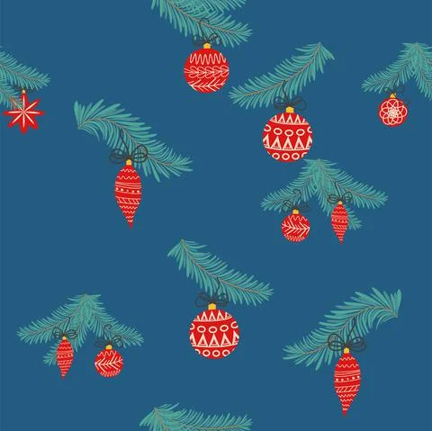 Seamless christmas pattern with fir branches. Spruce background Stock Illustration