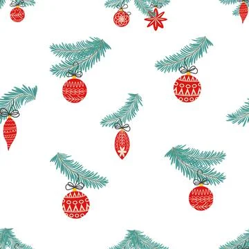 Seamless christmas pattern with fir branches. Spruce background Stock Illustration