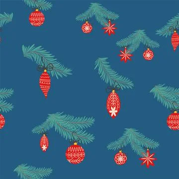 Seamless christmas pattern with fir branches. Spruce background Stock Illustration