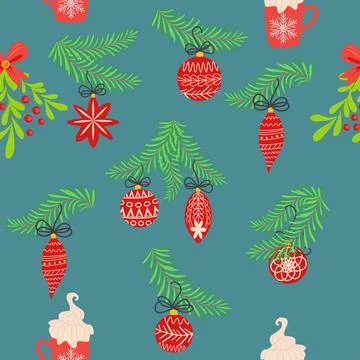 Seamless christmas pattern with fir branches. Spruce background Stock Illustration