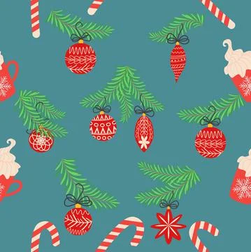 Seamless christmas pattern with fir branches. Spruce background Illustrazione stock